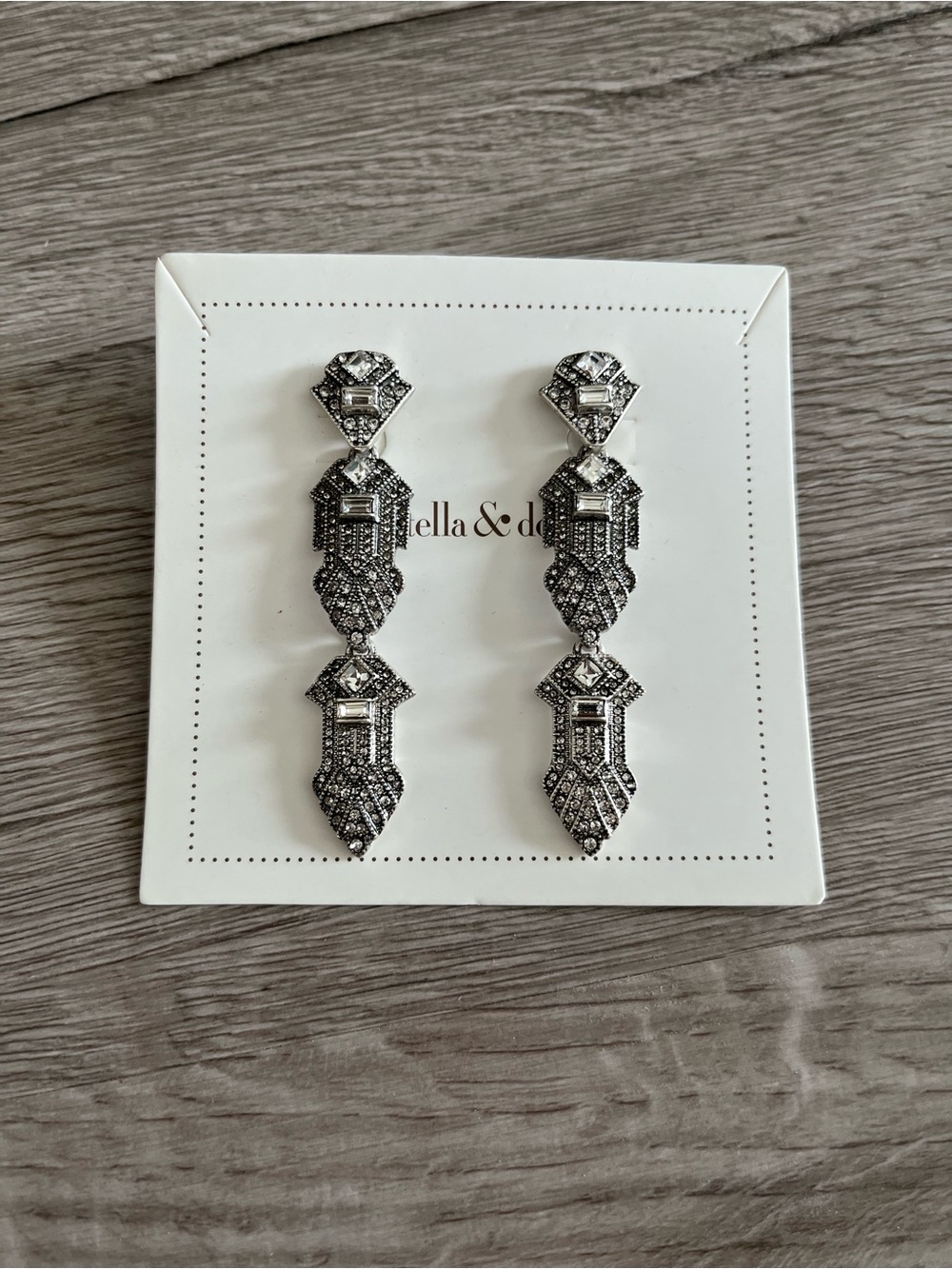 Stella & Dot Silver Art Deco Crystal Drop Earrings